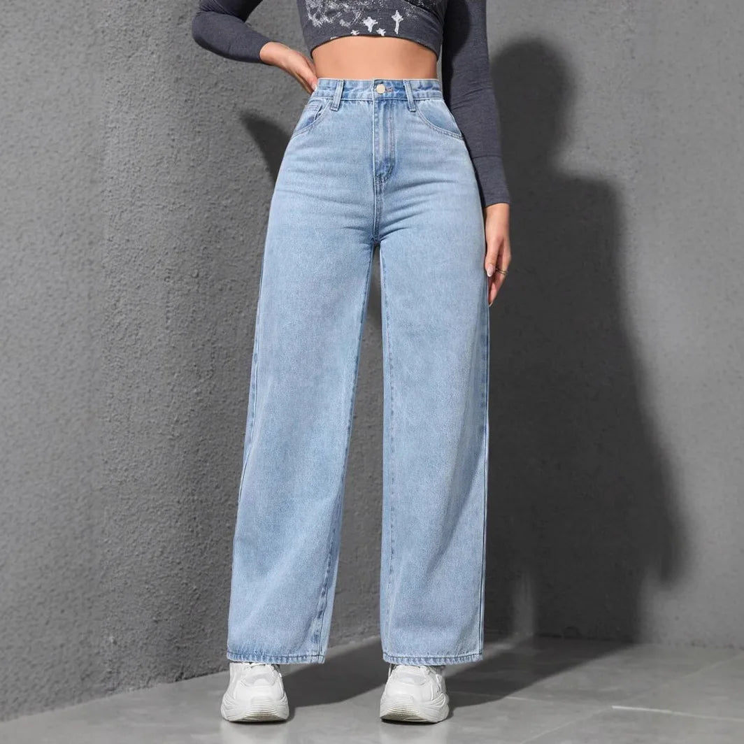 Jeans Women Vintage Wide Leg Pants Denims High Waist Washed Distressed Basics Straight Trousers 2026 Streetwear Floor Length