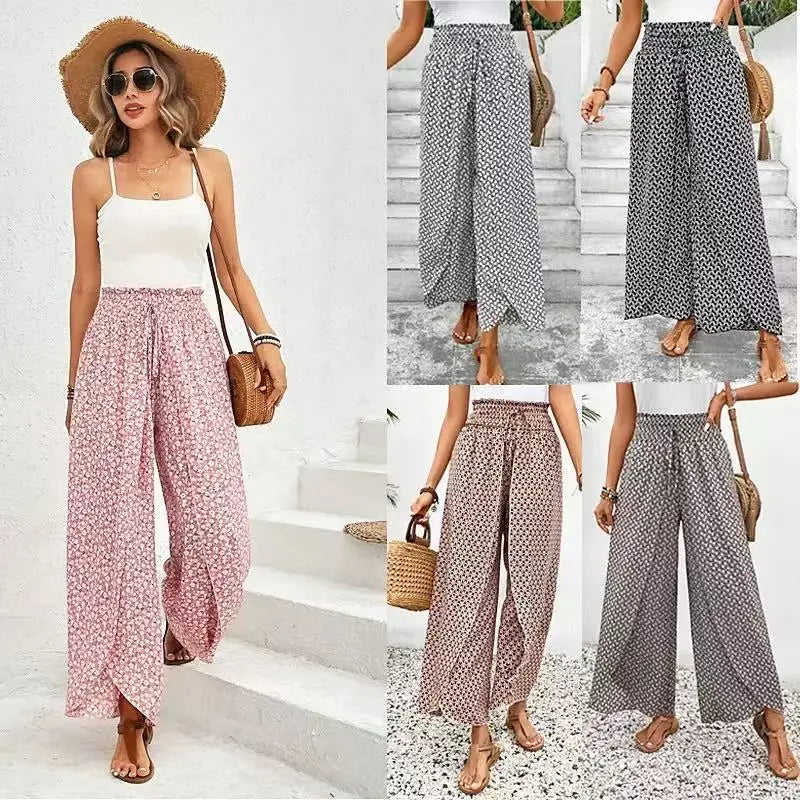Fashion Women Wide Leg Pants For Women In Spring Summer Fashionable And Versatile Elastic Waistband Floral Pants