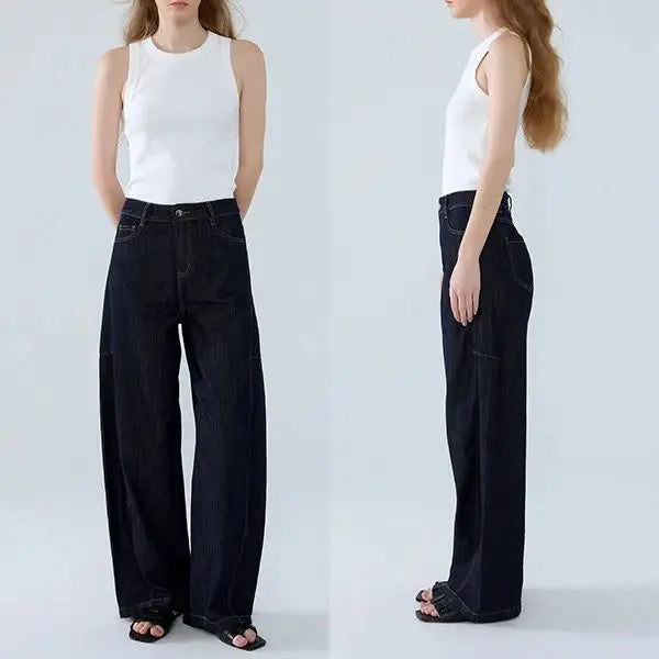Women High waisted wide leg denim pants fashion casual jeans
