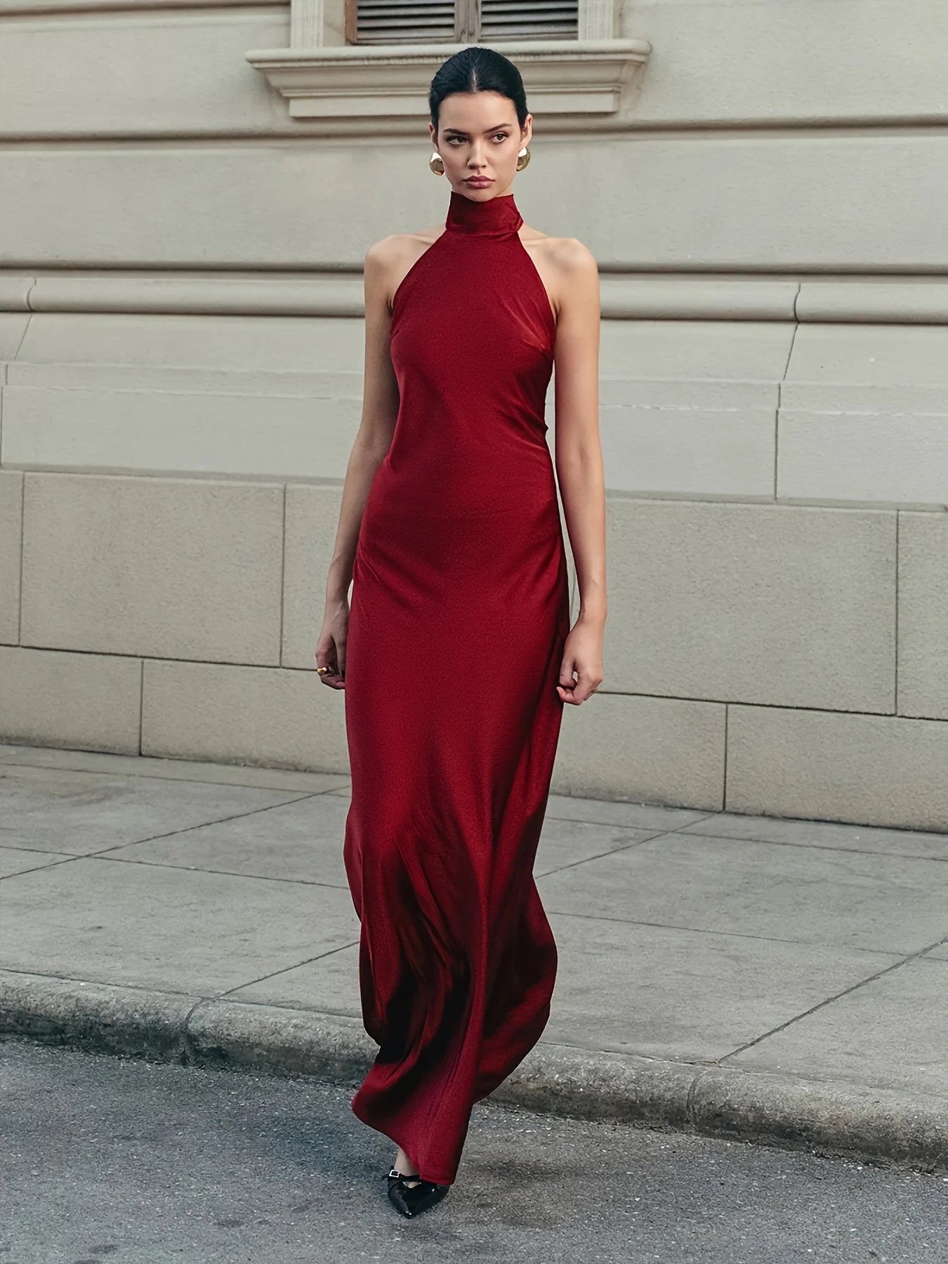 Elegant Satin Halter Women Maxi Dress Back Bandage Sleeveless 2025 Summer Sexy Club Pary Evening Long Dress