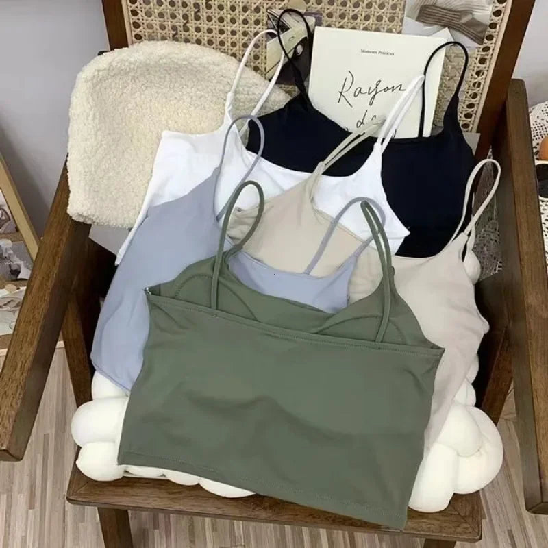 2024 Summer Bra Top Sexy Women Ice Silk Crop Top Seamless Tube Tops Camisole Underwear Korean Fashion Solid Padded Bralette Vest