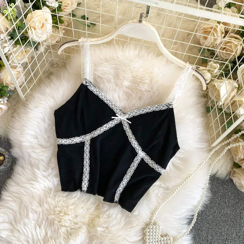 ITOOLIN Women Lace Up Crop Tops V-Neck Knitted Camis Short Slim Underwear Tops Straps Tops for WOmen 2026 Summer