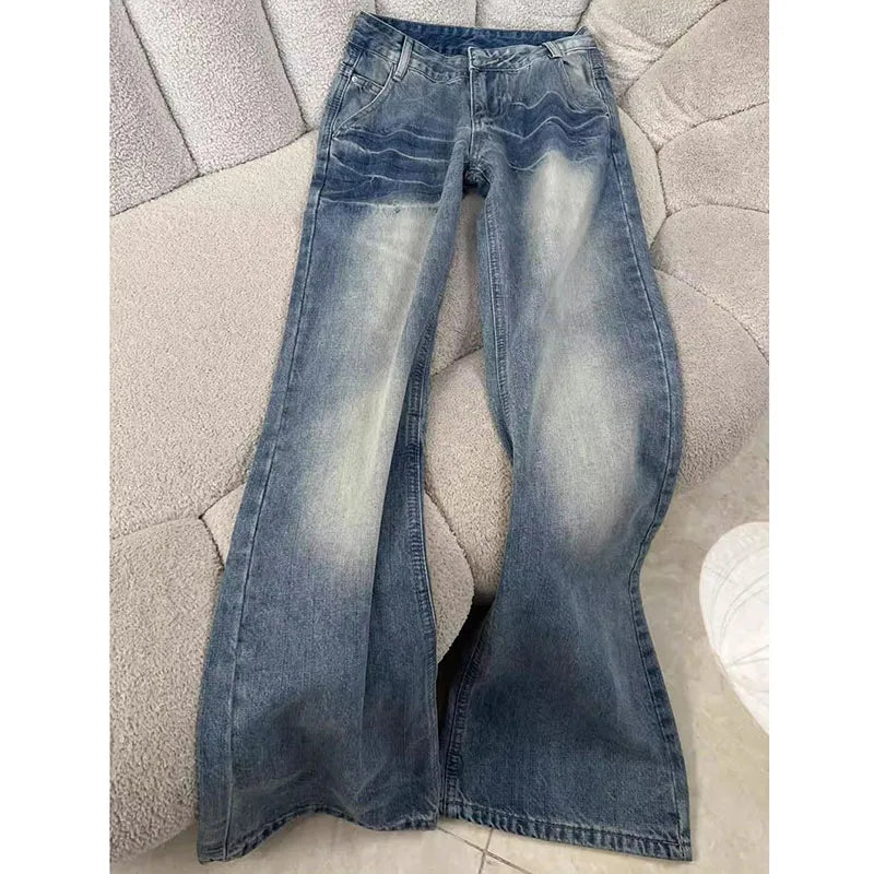 Women's Y2K Flare Jeans Aesthetic Streetwear Vintage Low-Waisted Denim Trousers Female Korean Fashion Washed Jean Pants 2026 New