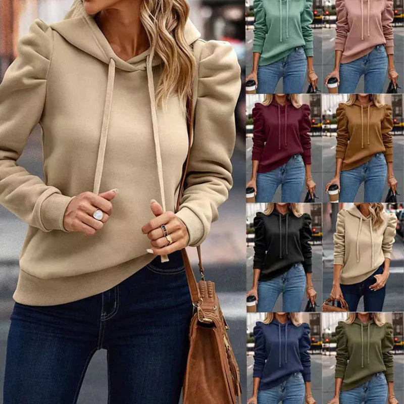 Women's Hooded Tops New Autumn And Winter Fashionable Lapel Hooded Solid Color Long-sleeved Casual T -shirt For Women Clothing